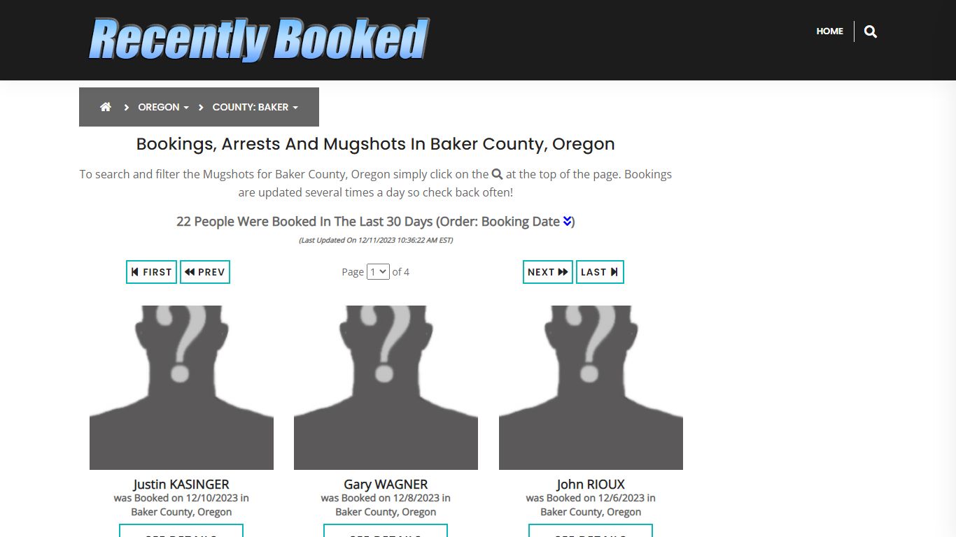 Recent bookings, Arrests, Mugshots in Baker County, Oregon